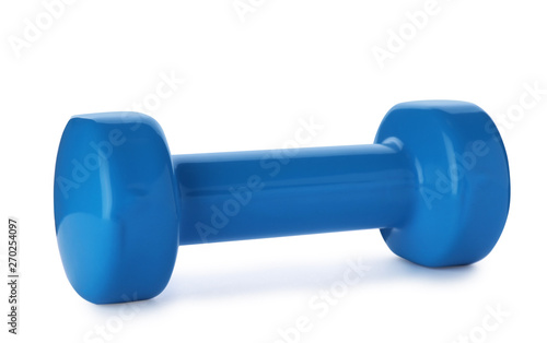 Color dumbbell on white background. Home fitness