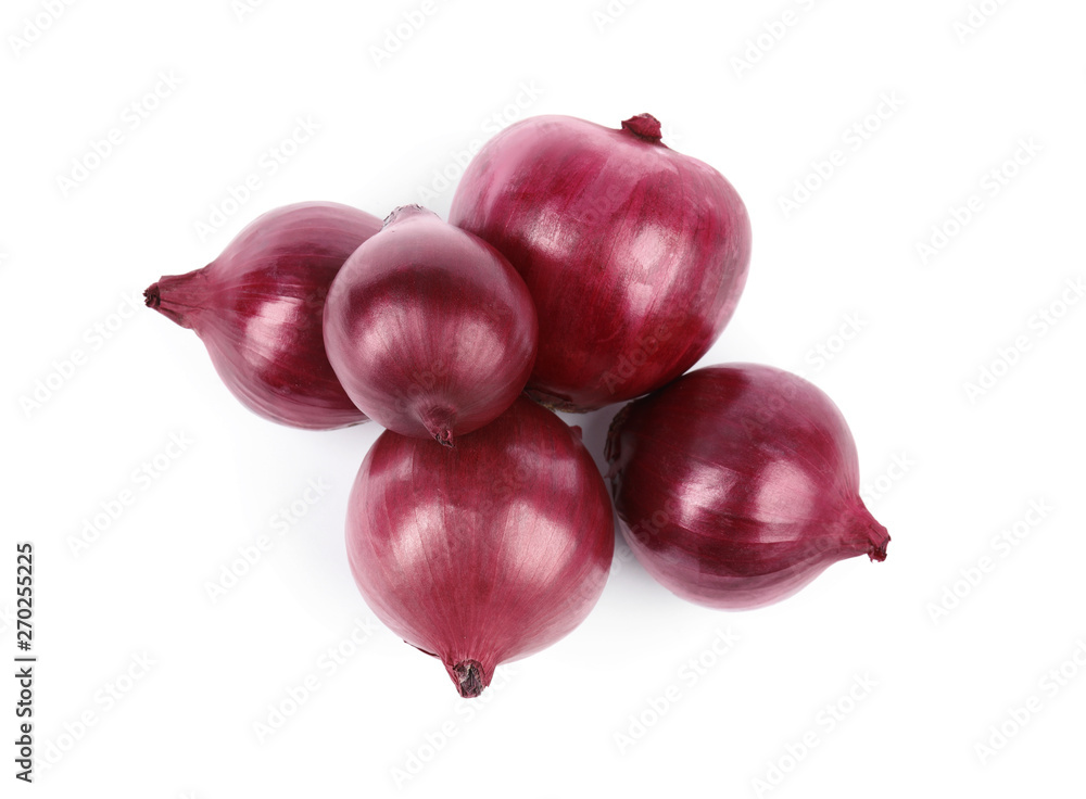 Fresh whole red onions on white background, top view Fresh whole red onions on white background, top view