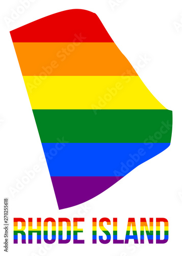 Rhode Island State Map in LGBT Rainbow Flag Comprised Six Stripes With Rhode Island LGBT Text