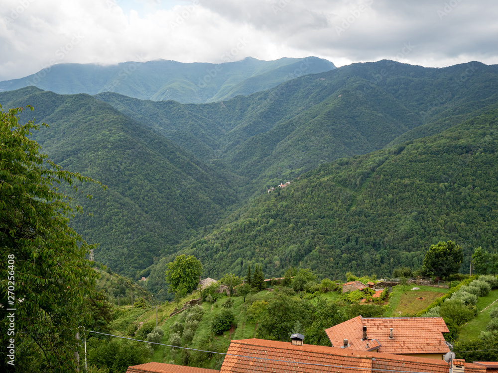 village and mountains in Liguria, Italy back country