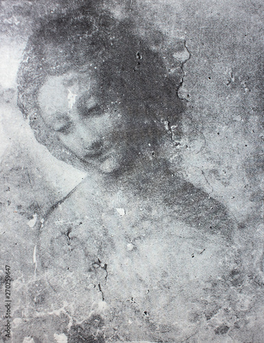 The drawing of a head of Lead by Sodoma in the vintage book Leonardo da Vinci by A.L. Volynskiy, St. Petersburg, 1899 photo