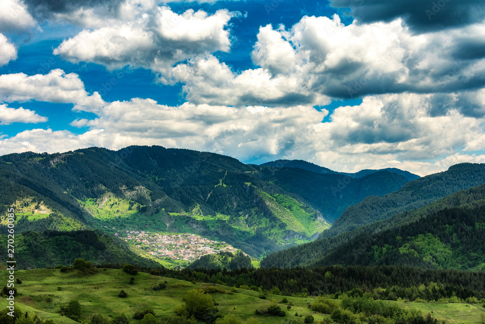 Obraz premium Small village Gyovren in Rhodope mountain, Bulgaria