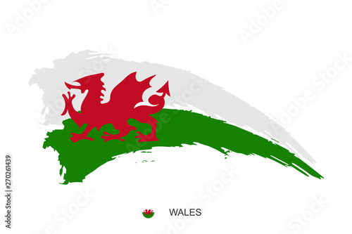 Watercolor painting Wales national flag. Grunge brush stroke welsh Independence day red dragon symbol - Vector abstract illustration