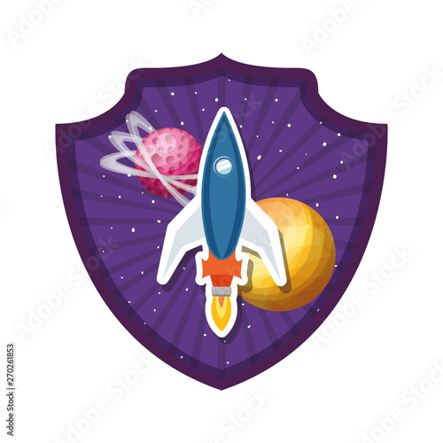 frame with rocket flying and planets of the solar system