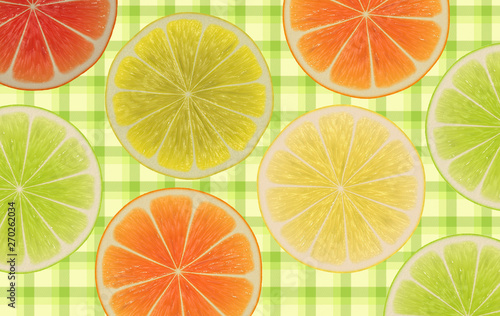 fruity slices on a table cloth