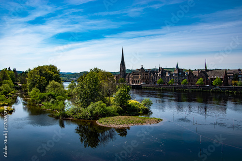 Panoramic view of Perth town. River Tay, Scotland, UK.