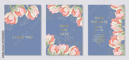 Elegant floral invite set modern card in tulips