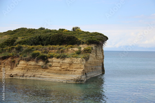 Natural Rock face Colorful Stone Layer With Sea View In Sidari Corfu Island Greece