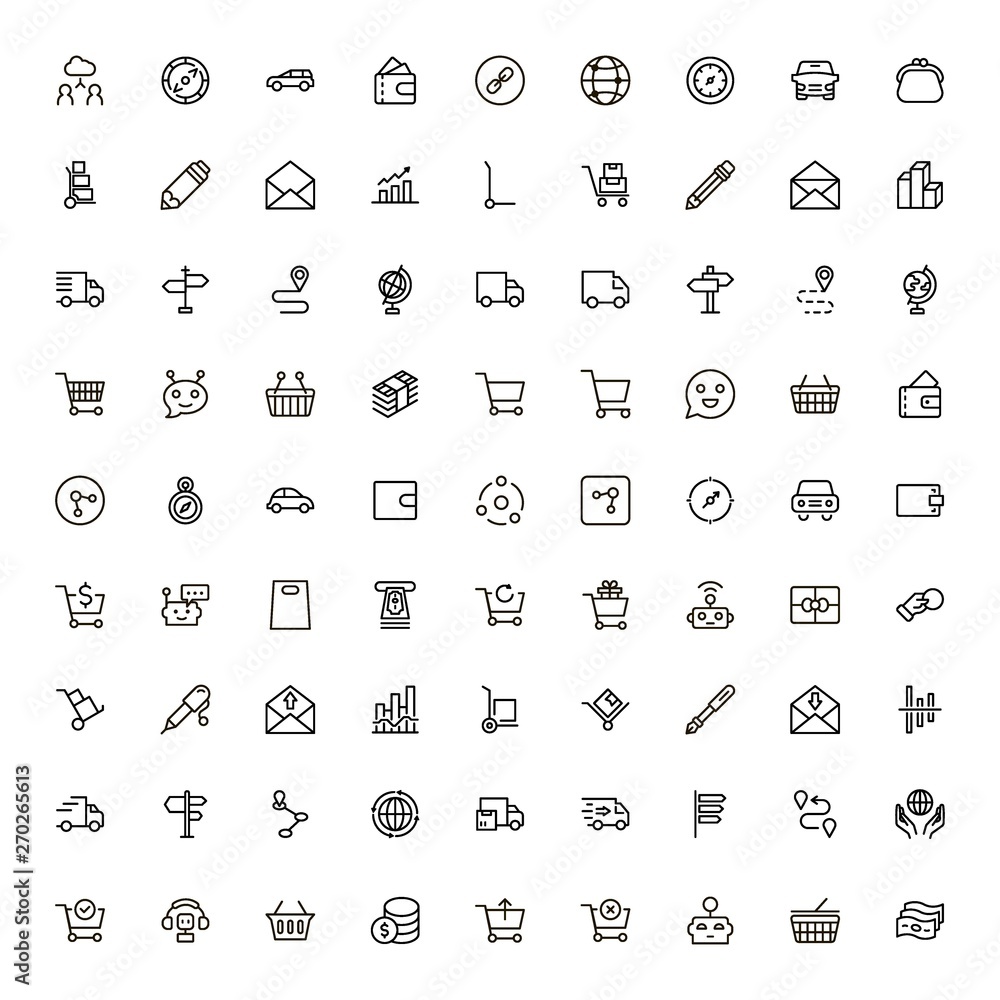 Online delivery line icon set. Collection of high quality black outline logo for web site design and mobile apps. Delivery vector illustration on a white background Online delivery line icon set. Collection of high quality black outline logo for web site design and mobile apps. Delivery vector illustration on a white background