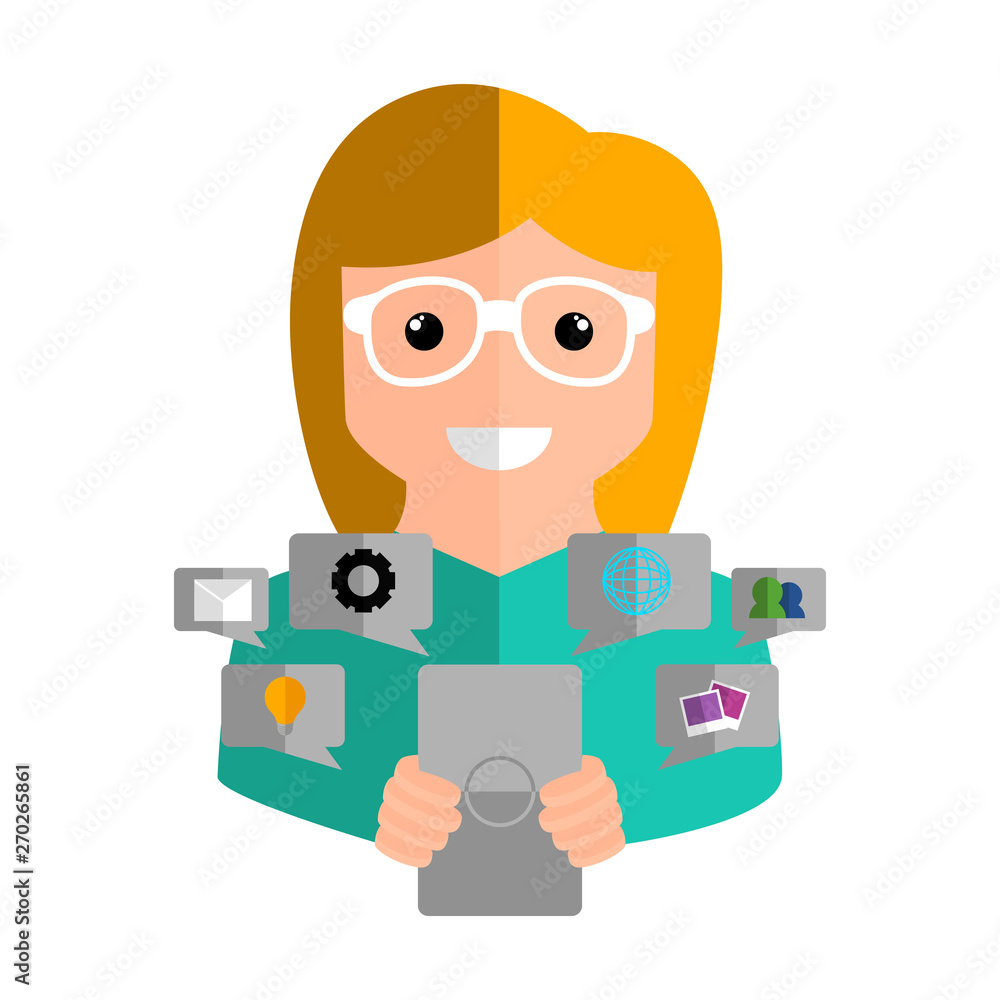 Community manager with a smartphone and social media icons - Vector Community manager with a smartphone and social media icons - Vector