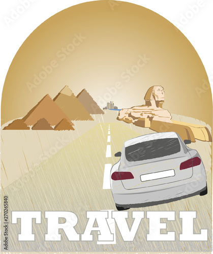 Travelling to Egypt by car .Holidays in Egypt.Vector image