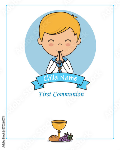 Card my first communion boy. Praying boy