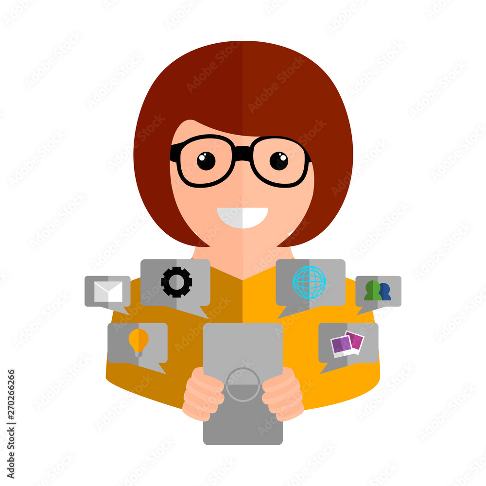 Community manager with a smartphone and social media icons - Vector Community manager with a smartphone and social media icons - Vector