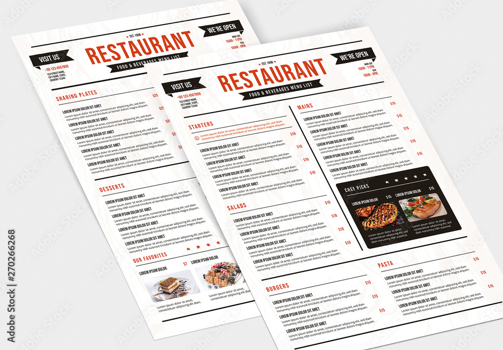 Meny för restaurang Meny för restaurang