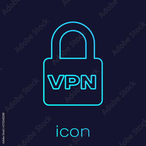 Turquoise Lock VPN line icon isolated on blue background. Vector Illustration