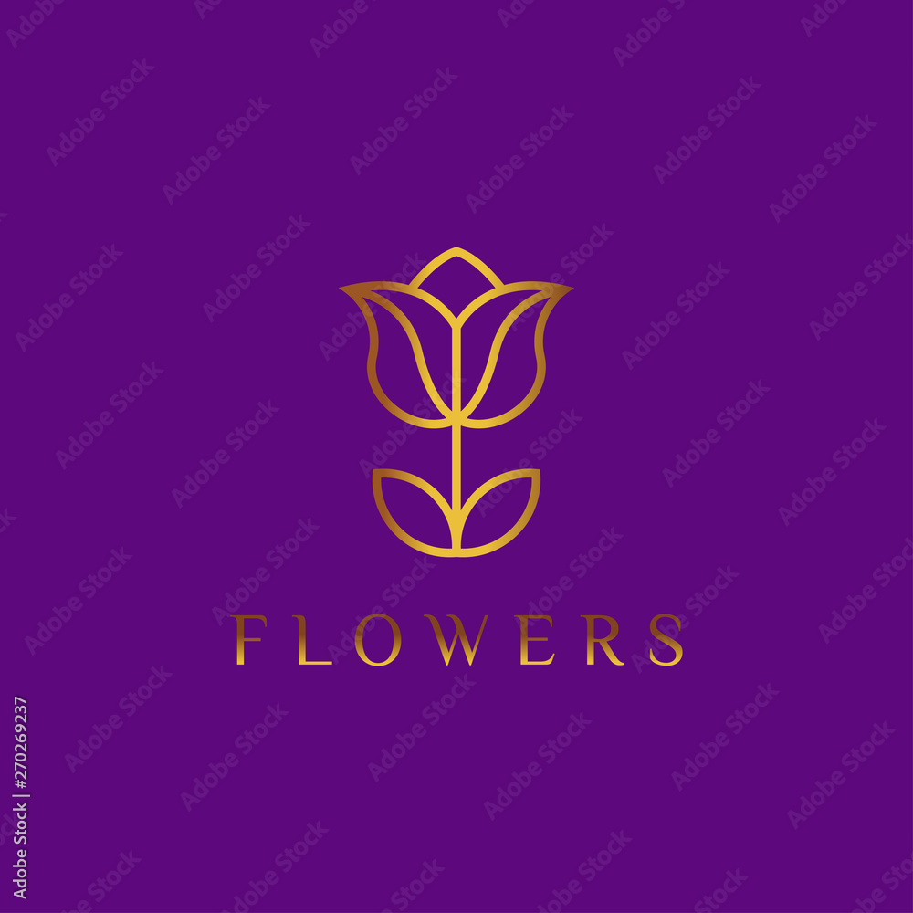 Beautiful flower design with gold color. Fancy Jewelry Fashion Logo concept icon. - Vector 