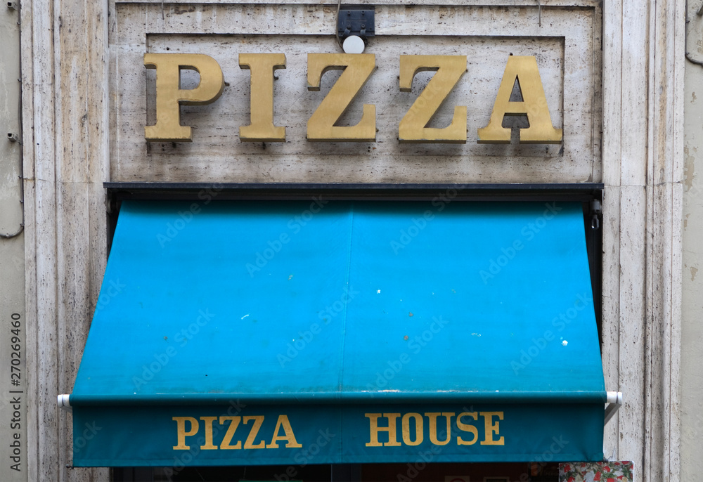 generic pizza restaurant outdoor signage and canopy 'Pizza House'