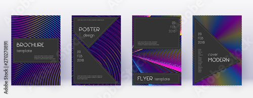 Black brochure design template set. Rainbow abstra