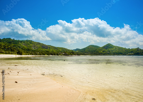 Beautiful tropical landscape of a sandy beach  Seychelles
