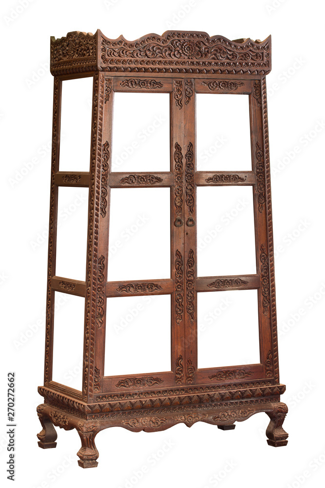 antique wooden cabinet isolated on white with clipping path