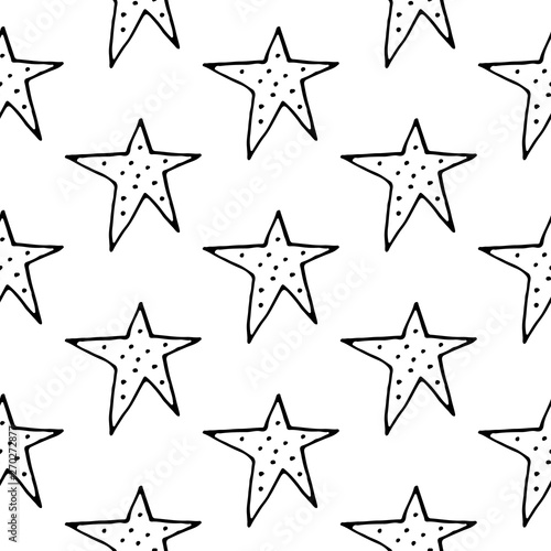 Cute cartoon star pattern with hand drawn stars. Sweet vector black and white star pattern. Seamless monochrome doodle star pattern for textile  wallpapers  wrapping paper  cards and web.