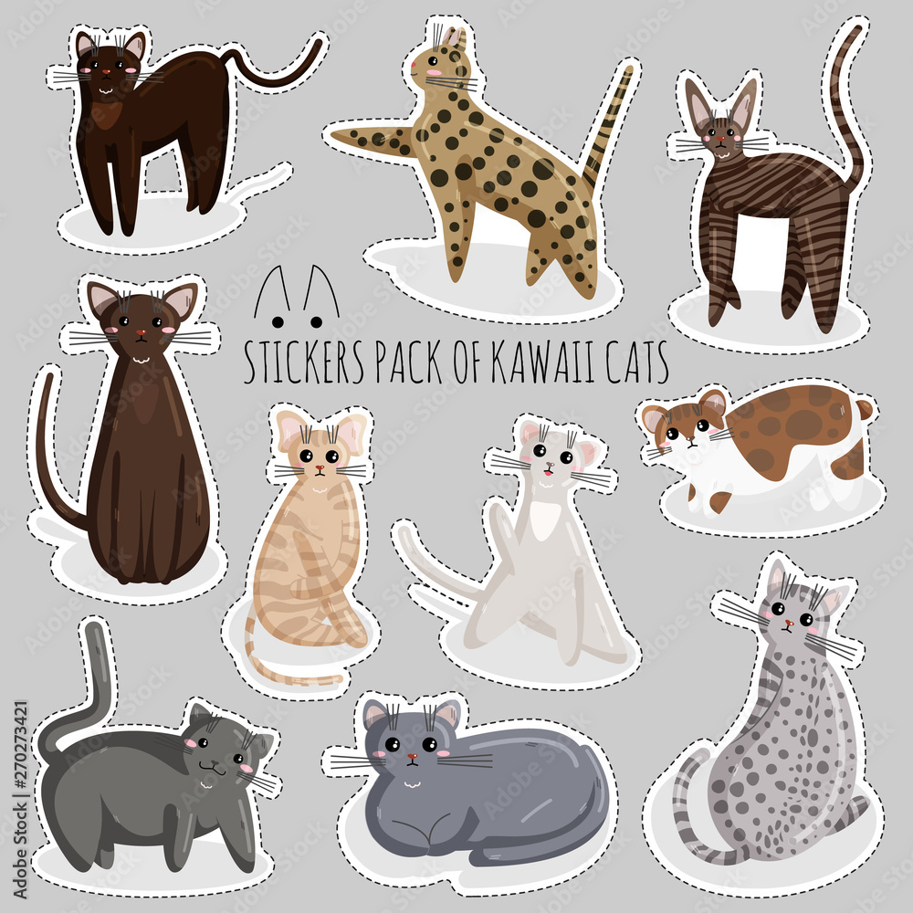 Gray Cats Clipart Bundle Funny Cute Cat Clip Arts Kawaii Kitten