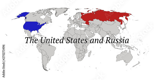 The United States and Russia. Contour world map. All countries and islands. Vector illustration