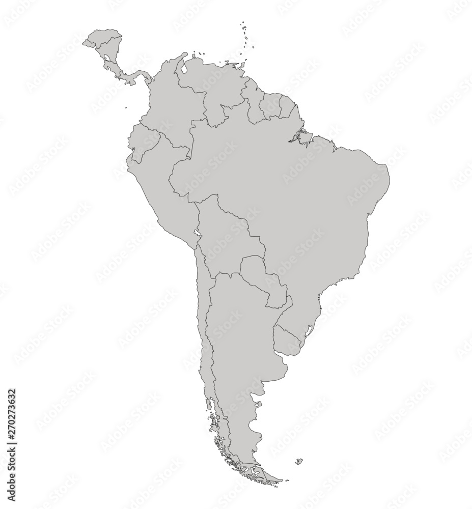 South America. Contour map. Сountries and islands. Vector illustration