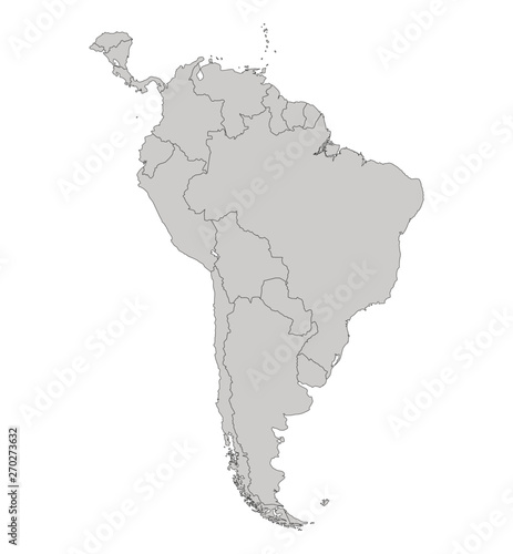 South America. Contour map. Сountries and islands. Vector illustration