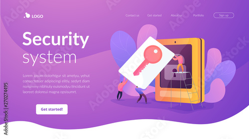 Security access card, access control key, security system with automatic access card concept. Website homepage header landing web page template.