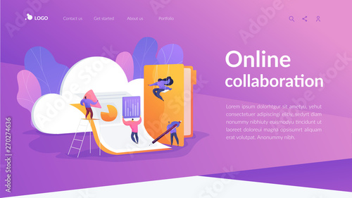Cloud collaboration technology, remote business management, wireless computing service concept. Website homepage header landing web page template.