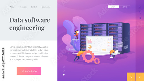 Bid data developer career, big data engineer, data science and jobs concept. Website homepage header landing web page template.