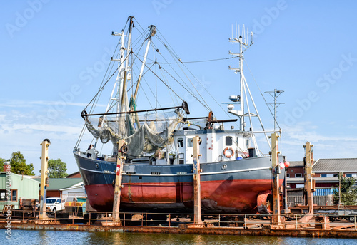 Fishing boat in a shipyard in Büsum on the North Sea in Germany