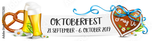 Oktoberfest München 2019 Termin Datum mit Lebkuchenherz, Brezel und Bier