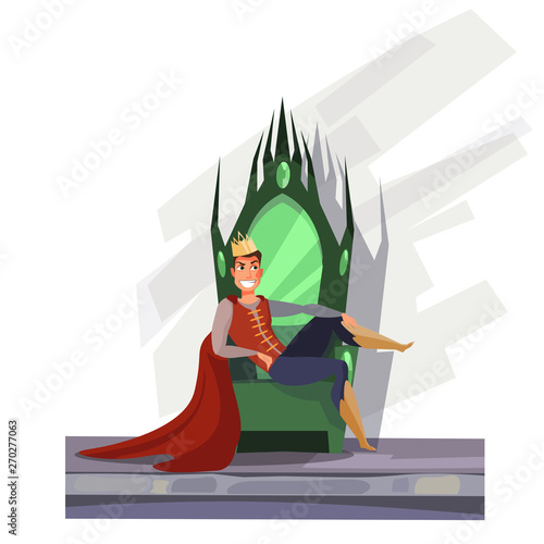 Prince sitting on throne flat vector illustration