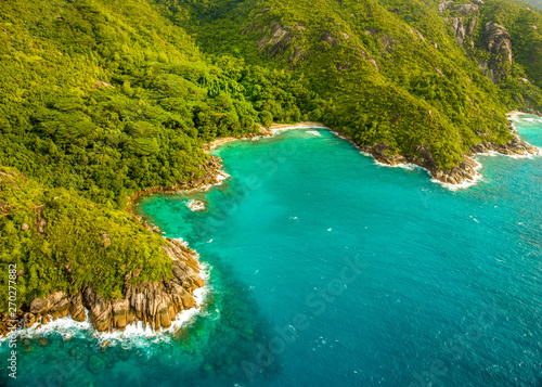Aerial view of the tropical Mahe Island and beautiful lagoons © Myroslava