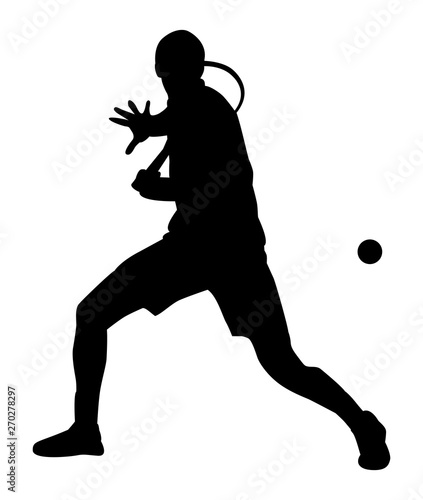Silhouette noir de tennisman sur fond blanc