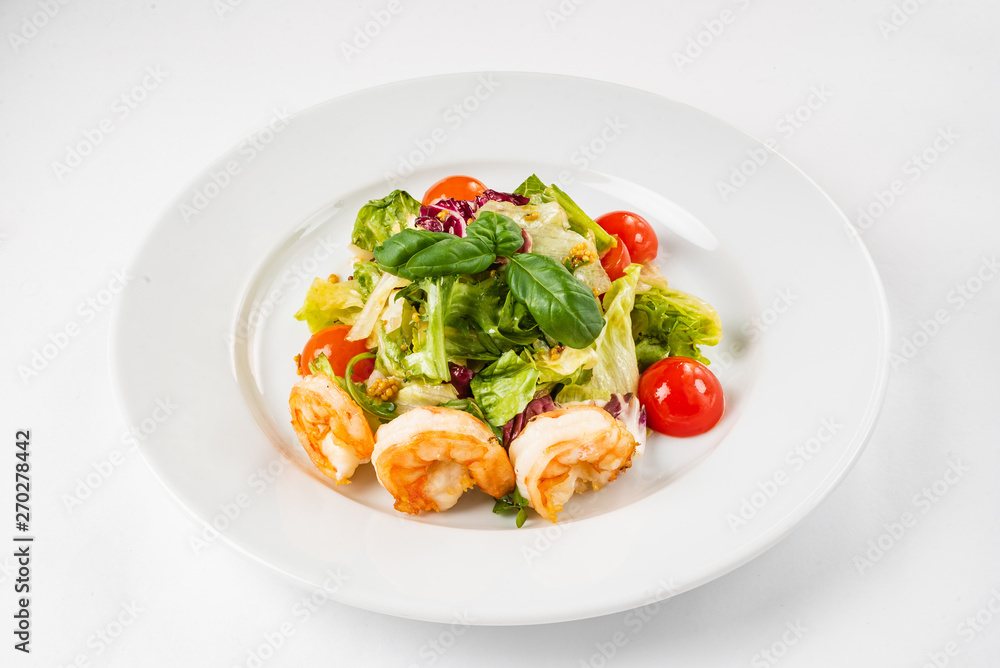 salad with shrimps on the white background