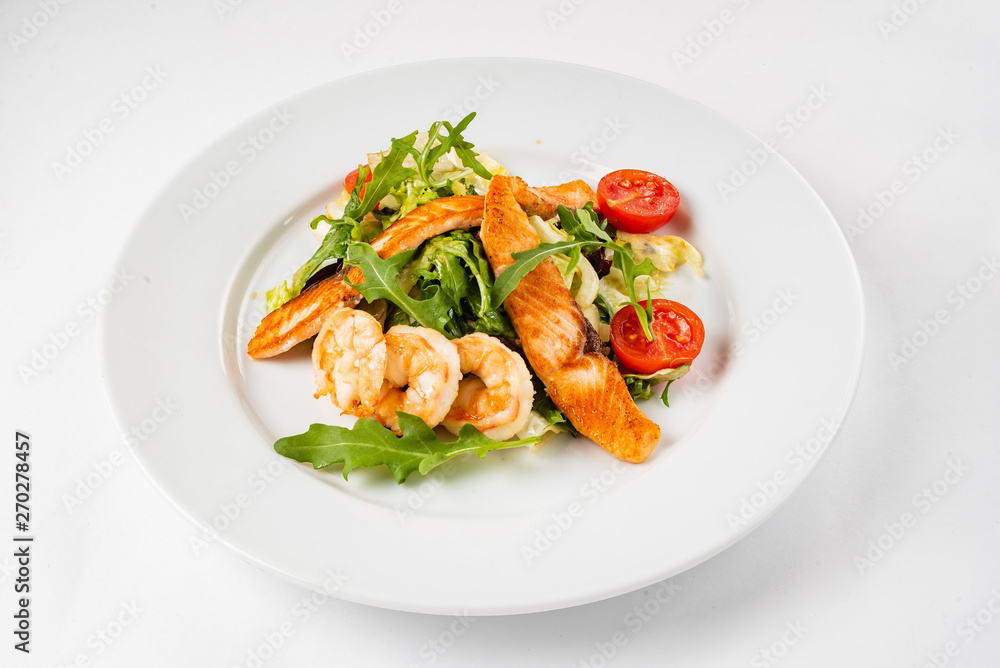 salad with shrimps on the white background