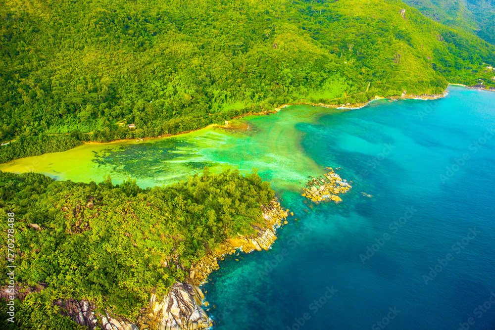 Aerial view of the tropical Mahe Island and beautiful lagoons Aerial view of the tropical Mahe Island and beautiful lagoons