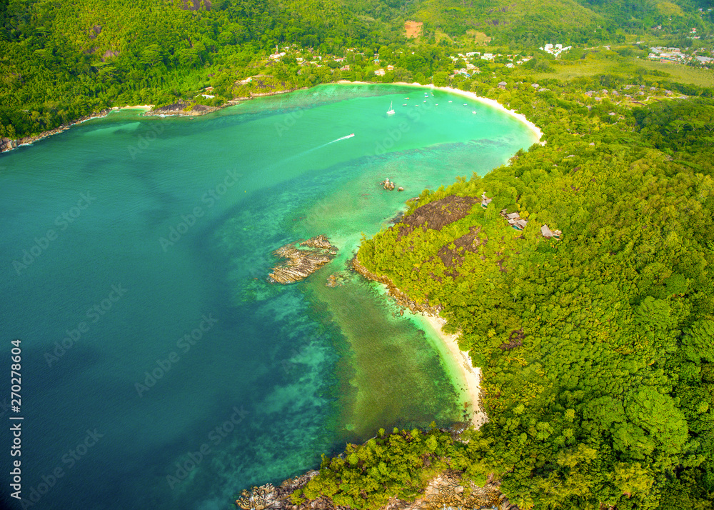 Aerial view of the tropical Mahe Island and beautiful lagoons Aerial view of the tropical Mahe Island and beautiful lagoons