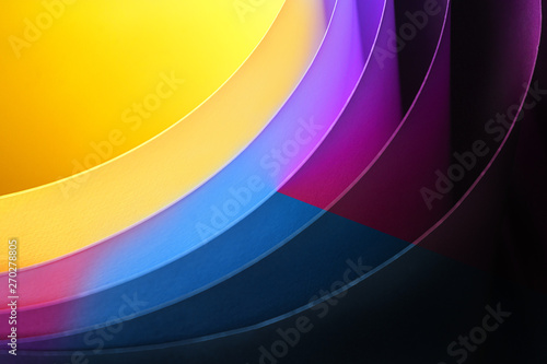 Trendy neon multicolor background from a cardboard of different colors. Copy space. Back to school party concept. Minimal style.