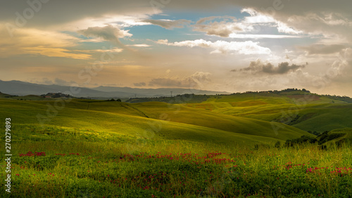 Tuscany landscape rolling hills on a sunny day