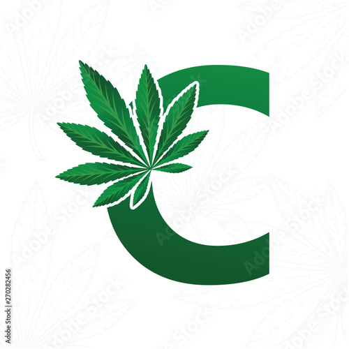 Letter with cannabis leaf for logo design.