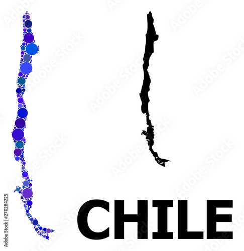 Blue Circle Mosaic Map of Chile