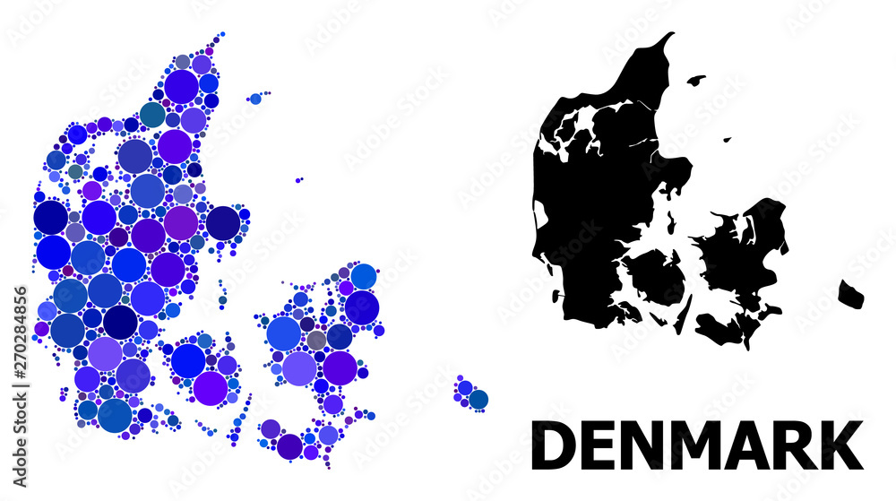 Obraz premium Blue Circle Mosaic Map of Denmark