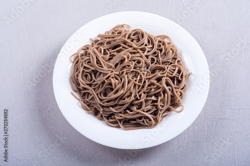 Japanese soba noodles on a plate