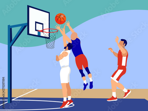 Basketball  sports game. In minimalist style Cartoon flat Vector