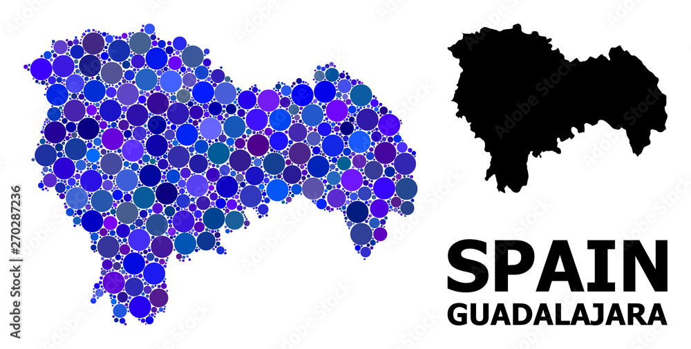 Obraz premium Blue Round Dot Mosaic Map of Guadalajara Province