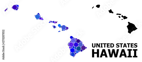 Blue Circle Mosaic Map of Hawaii State